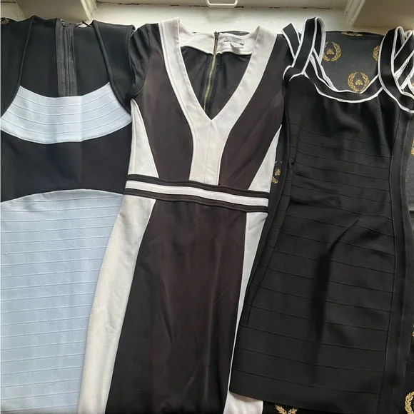Lot of 3 bodycon color block black dresses Guess Marciano H&M - Picture 1 of 12
